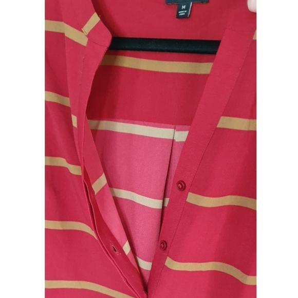 TALBOTS Half Button Striped Blouse Long Sleeve Red Gold Women Sz M Office Preppy - Picture 2 of 6